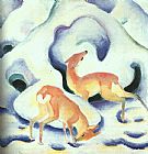 Franz Marc Canvas Paintings - Deer in the Snow